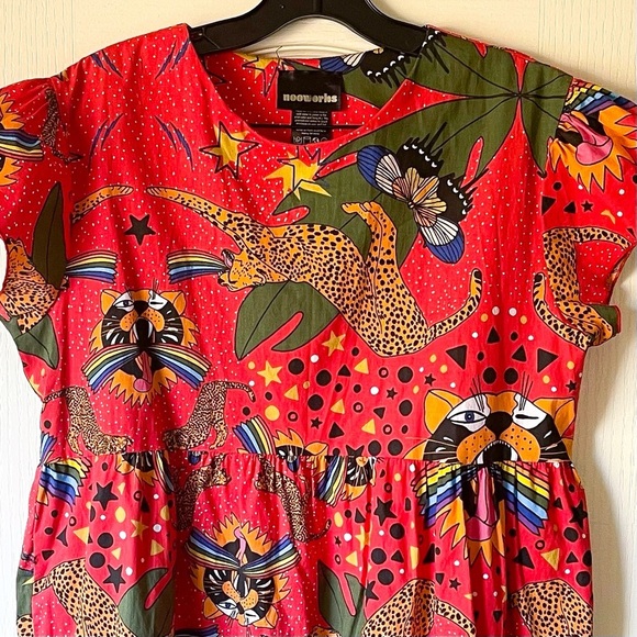 Nooworks Frida Pride Tiger Dress Stretch Cotton Bright Print Medium EUC - Picture 5 of 9